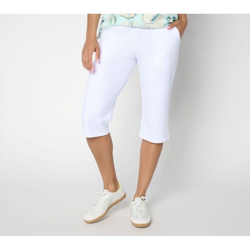Denim & Co. Women's Plus Sz Pants 2X Active Duo Skimmer Length White A379765
